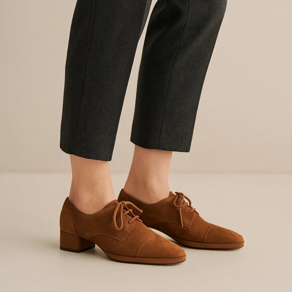 Ellen Tracy Shoes - Vintage Ellen Tracy Italy Brown Suede Oxford Heel Shoes 10M NWOT Quiet Luxury
